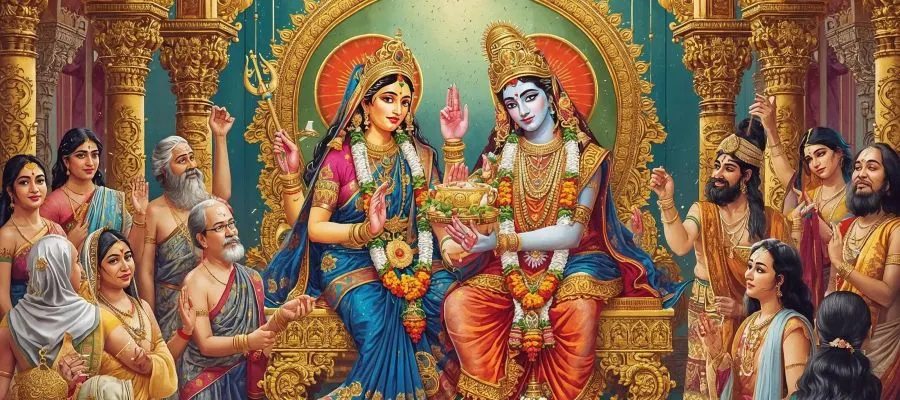 Goddess Meenakshi and Lord Sundareshwarar widely renowned as the Meenakshi Thirukalyanam.