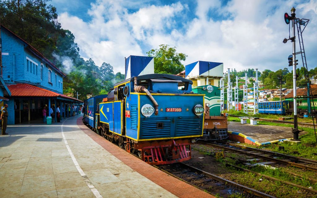 Blue heritage train of Nilgiri mountain railway at the Coonoor station, Tamilnadu, India