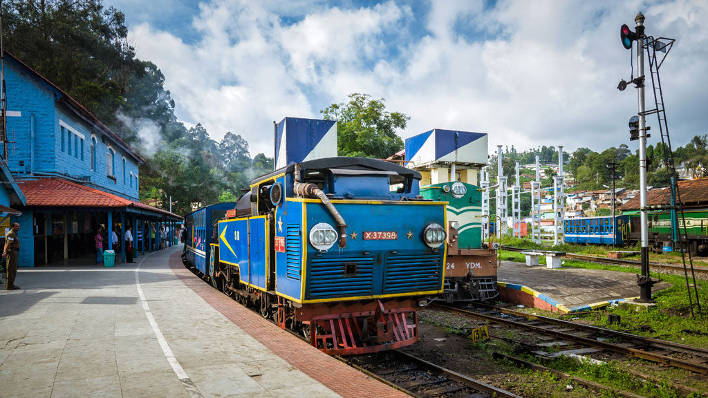 A scenic view of Niligiri mountaintoy train at Coonoor railway station in the state of Tamil Nadu.