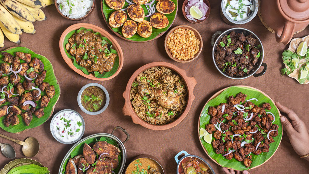 Top view of Chettinad cuisines served in a table